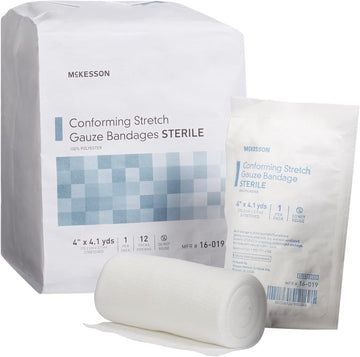 McKesson Conforming Stretch Gauze Bandages, Sterile, 4 in x 4 1/10 yd, 12 Count