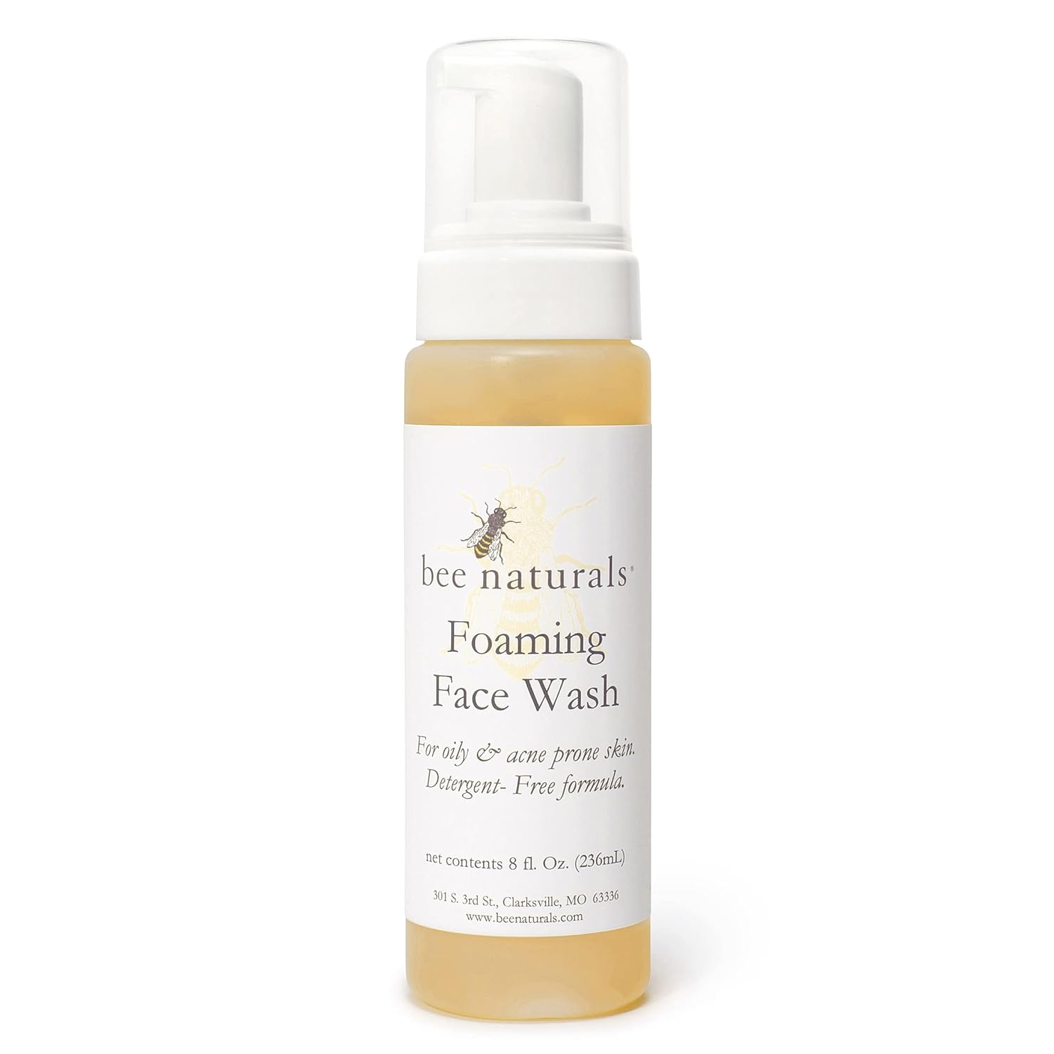Bee Naturals Self Foaming Face Wash - Light, Foamy Cleanser for Oily & Troubled Skin - Soothes Inflammation - Rose, Grapefruit, Tea Tree and Lavender Essential Oils Plus Feverfew Extract - 8floz