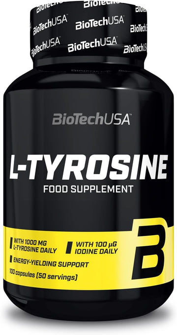 Biotechusa L-Tyrosine | Iodine-Enhanced L-Tyrosine Capsules | Supports Thyroxine Production, Concentration, And Training | 100 Caps