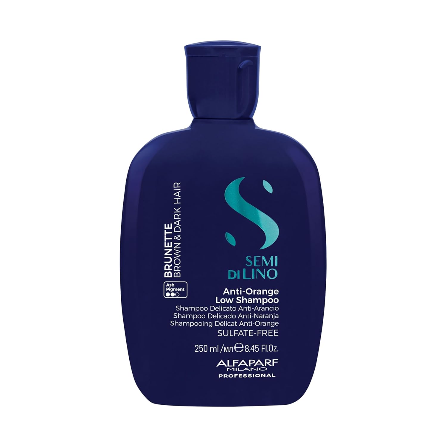 Alfaparf Milano Semi Di Lino Anti Orange Blue Shampoo For Brown, Chestnut & Dark Hair - Sulfate Free Brunette Shampoo - Removes Brass & Unwanted Tones (8.45Oz / 250Ml)