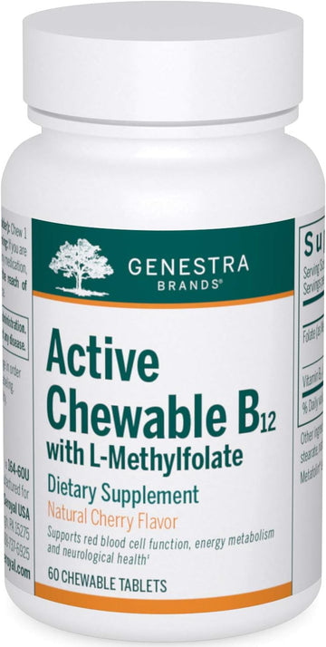 Genestra Brands Active Chewable B12 With L-Methylfolate | Chewable Vitamin B12 And Folate Supplement | 60 Chewable Tablets | Natural Cherry Flavor