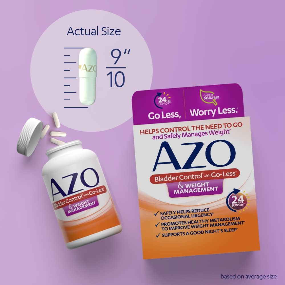 AZO Bladder Control with Go-Less® & Weight Management Dietary Supplement | Helps Reduce Occasional Urgency* | Promotes Healthy Metabolism* | Supports a Good Night’s Sleep* | 48 Capsules : Health & Household