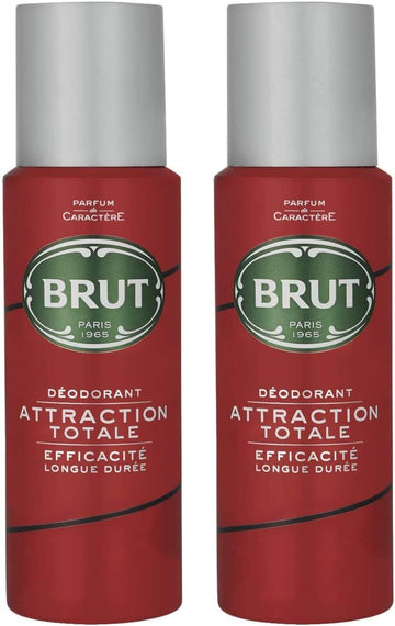 Brut Attraction Totale Mens Gents Deodorant Spray 200 Ml 2 Pack