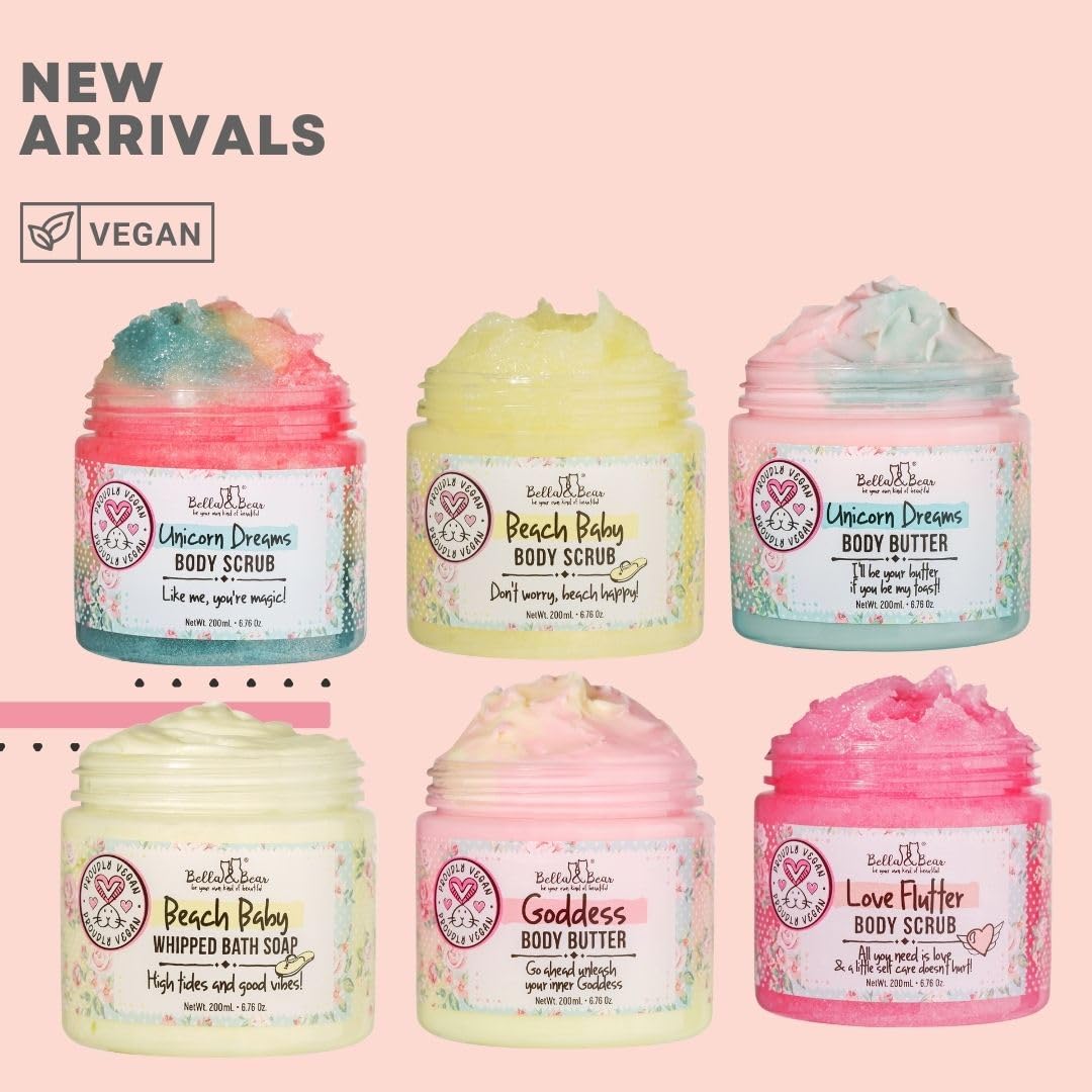 Bella And Bear Unicorn Dream Body Scrub Skin Care Exfoliating Body Wash - Cruelty-Free, Paraben Free, Vegan-Friendly Sugar Scrub With Mango & Pineapple With A Hint Of Vanilla : Beauty & Personal Care