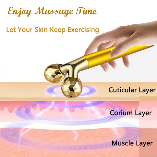 Yeamon 2-In-1 Beauty Bar 24K Golden Pulse Facial Face Massager, 3D Roller Electric Sonic Energy And T Shape Arm Eye Nose Head Massager Instant Face Lift, Anti-Wrinkles, Skin Tightening, Face