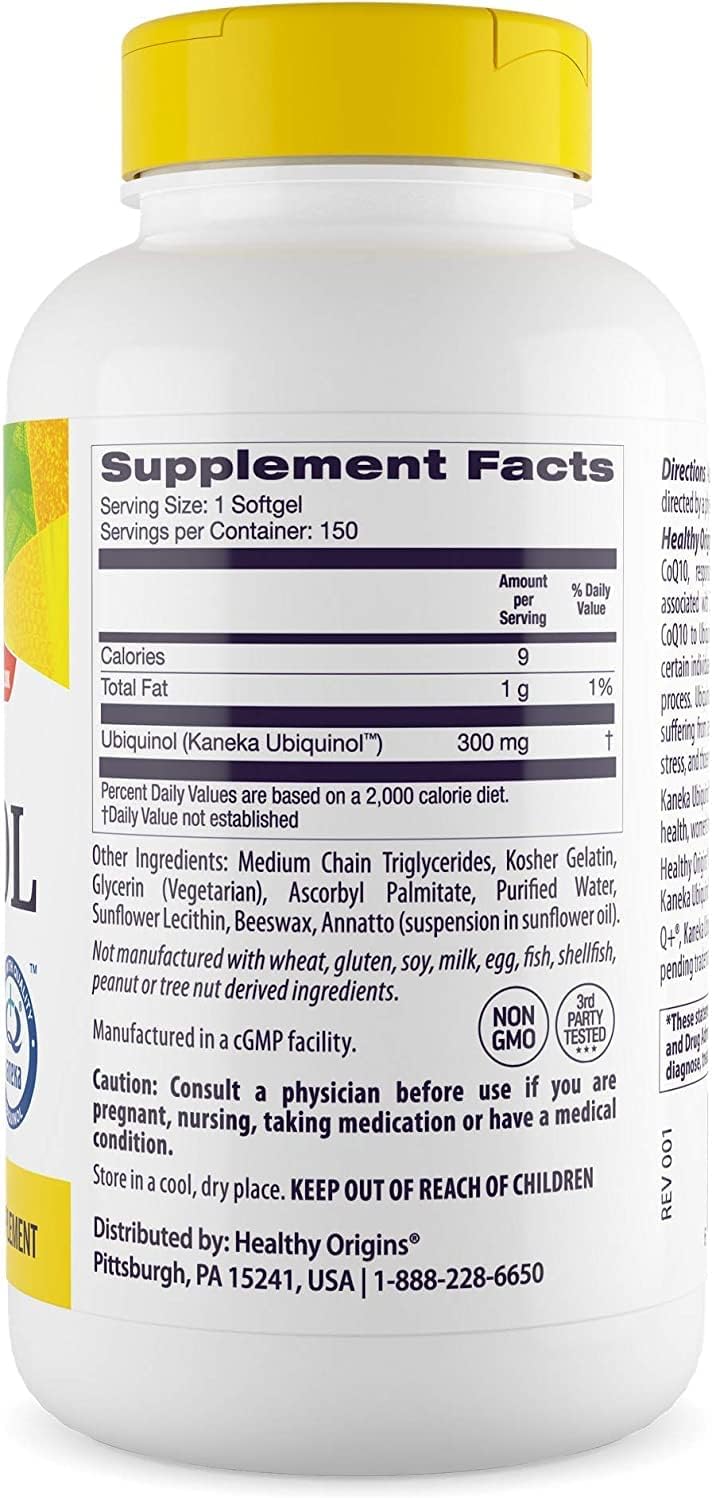 Healthy Origins Ubiquinol (Active Form of CoQ10), 300 mg - Activated Form of CoQ10 - Kaneka Ubiquinol Supplements for Heart Health & Antioxidant Support - Gluten-Free & Non-GMO - 150 Softgels