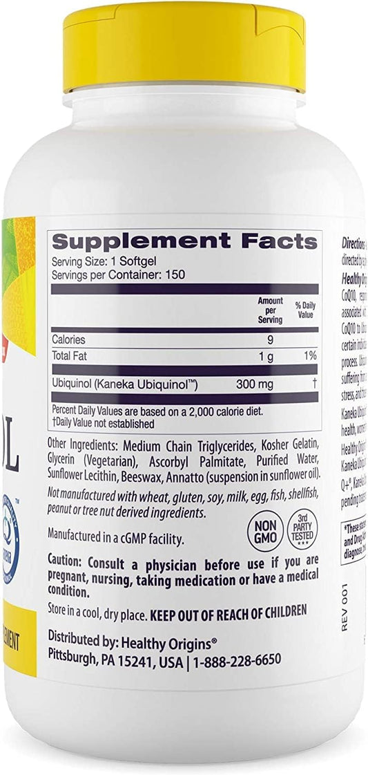 Healthy Origins Ubiquinol (Active Form of CoQ10), 300 mg - Activated Form of CoQ10 - Kaneka Ubiquinol Supplements for Heart Health & Antioxidant Support - Gluten-Free & Non-GMO - 150 Softgels