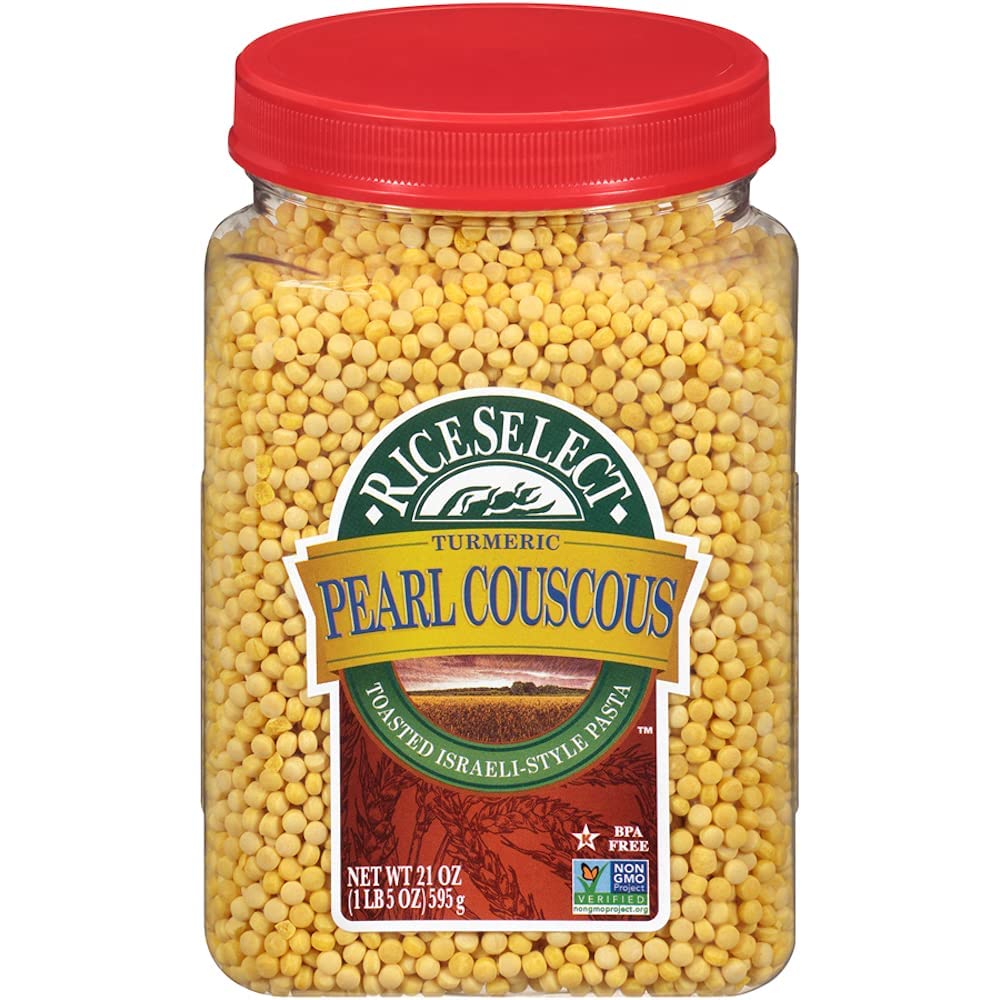 RiceSelect Pearl Couscous with Turmeric, Israeli-Style Wheat Couscous Pasta, Non-GMO, 21-Ounce Jar, (Pack of 1)