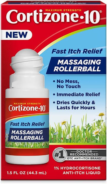 Cortizone 10 Maximum Strength Fast Itch Relief with Massaging Rollerball, 1% Hydrocortisone Anti-Itch Liquid, 1.5 oz