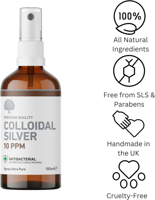 Nature'S Greatest Secret Premium Quality Antibacterial 10Ppm Colloidal Silver Spray 100Ml