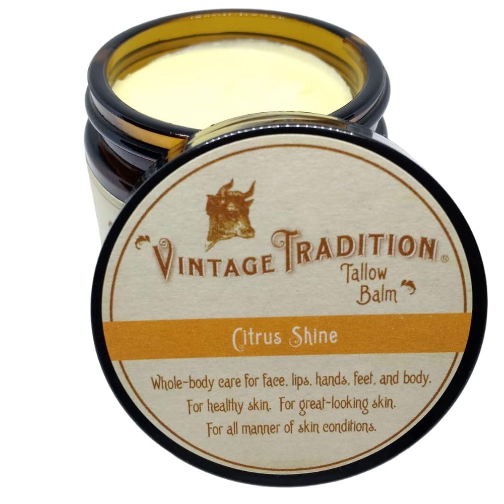 Vintage Tradition Beef Tallow All Purpose Balm – Healing, Hydrating Citrus Oil Skin Care Salve Replaces Body Lotion, Hand Cream, More – Essential Oil,A Olive Oil, And Grass-Fed Tallow, 2 Fl. Oz