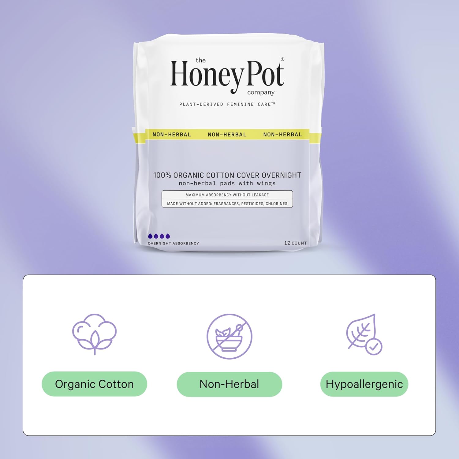 The Honey Pot Company - Pads for Women - Herbal & Non-Herbal Overnight Pads Bundle - Organic Cotton Cover & Ultra-Absorbant Pulp Core - Sanitary Pads for Women - Feminine Care - FSA & HSA Eligible : Health & Household