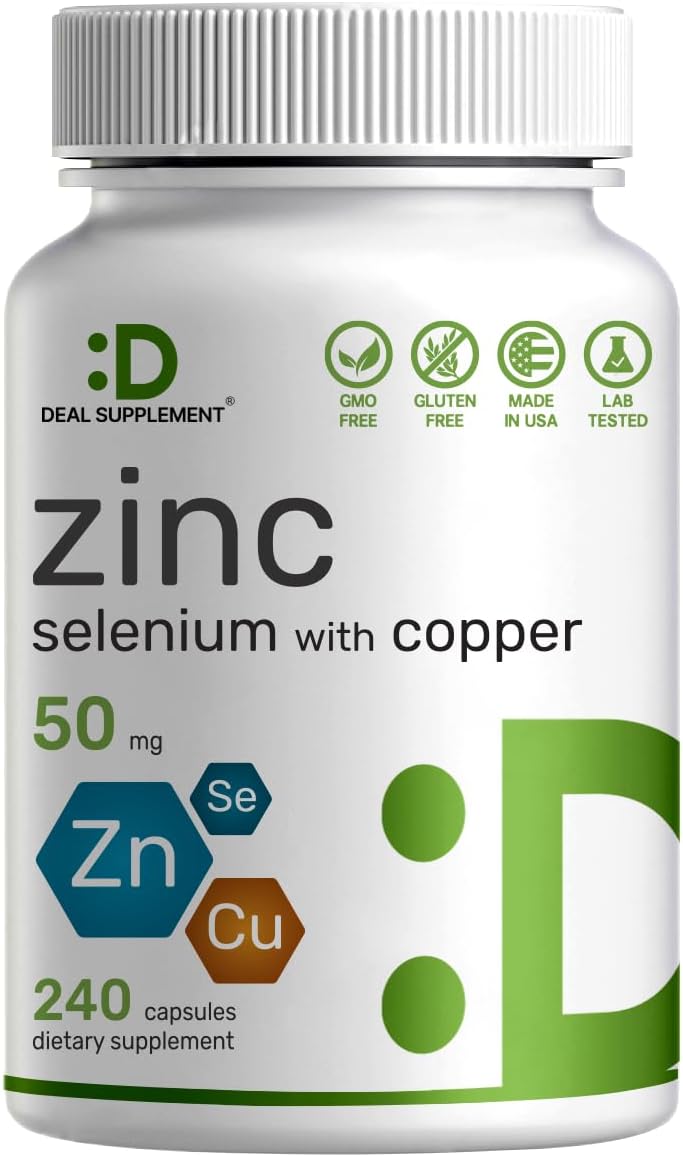 Zinc 50Mg With Selenium 200Mcg + Copper, 240 Capsules, 8 Month Supply, 3 In 1 Mineral Formula