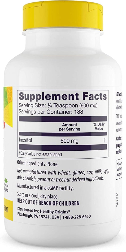 Healthy Origins Inositol Powder, 113.4 g - for Skin, Hair & Nail Health - Vitamin B8 Powder Supplement - Part of The B Complex Family - Vegan, Non-GMO & Gluten-Free Supplement - 4 Oz