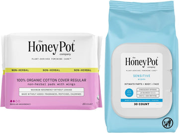 The Honey Pot Company - Non-Herbal Regular Pads & Sensitive Feminine Wipes Bundle - Sanitary Pads For Women - Ph Balancing Wipes For Body Or Face - Feminine Care - Fsa & Hsa Eligible