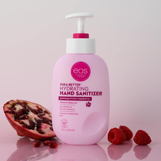eos Shea Better Hand Sanitizer- Pomegranate Raspberry, Kills 99.9% of Harmful Bacteria, Instantly Moisturizes, 8 fl oz