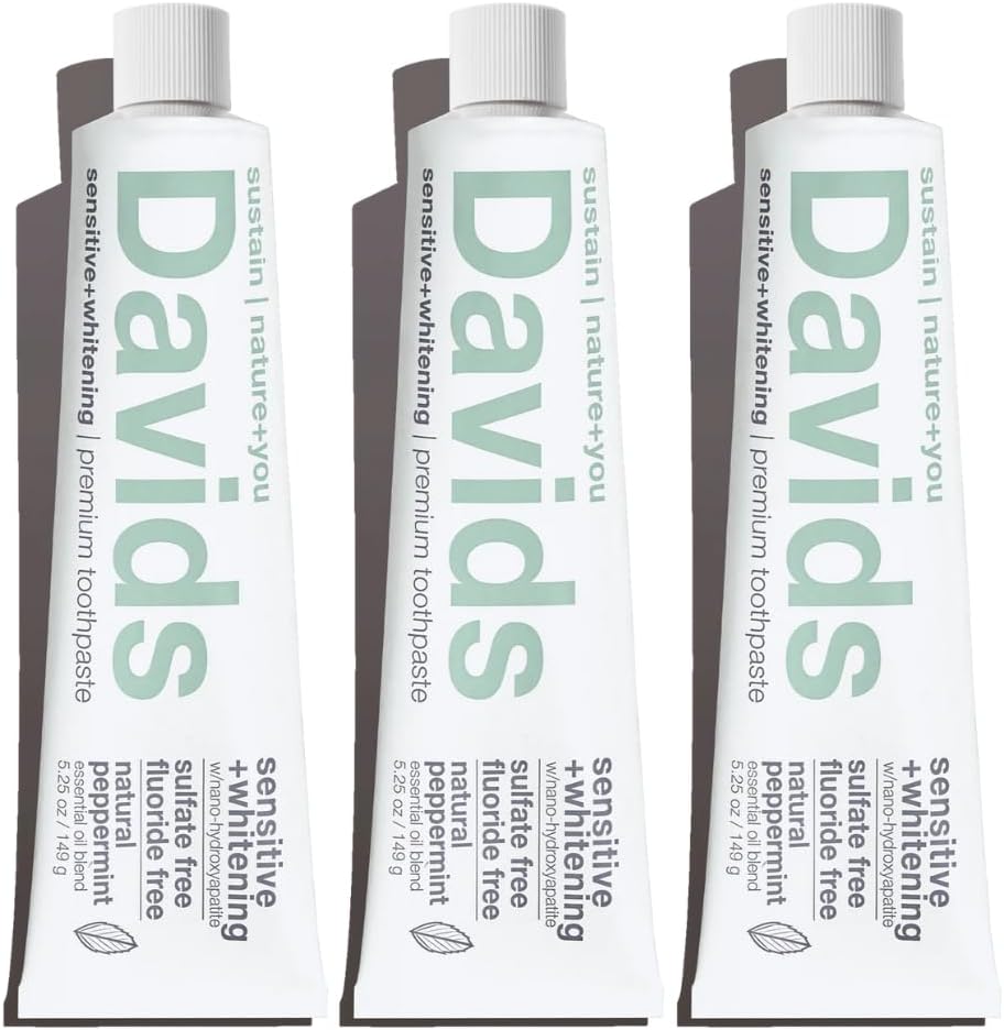 Davids Hydroxi Fluoride Free Nano Hydroxyapatite Whitening + Enamel Health Toothpaste, Antiplaque, Fresh Breath, Remineralizing, Sls Free, Natural Peppermint, 4 Oz, Made In Usa