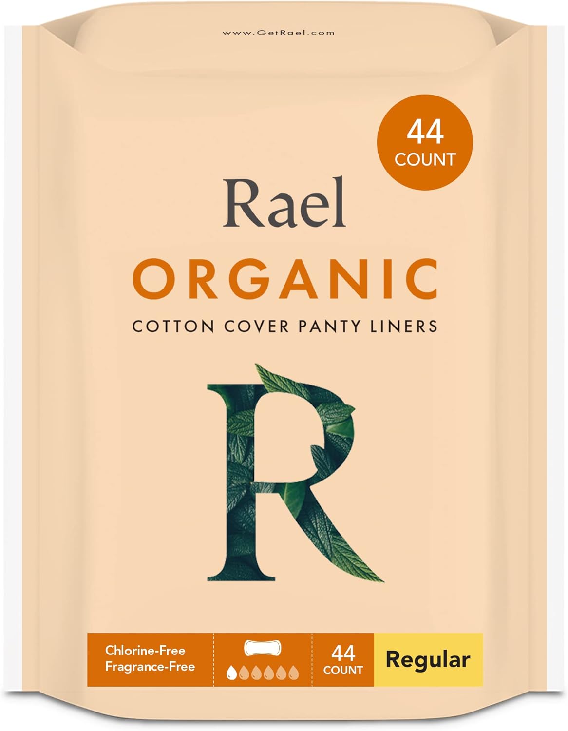Rael Panty Liners for Women, Organic Cotton Cover - Regular Pantiliners, Light Absorbency, Unscented, Chlorine Free (Regular, 44 Count)
