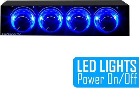 Kingwin Fan Controller 4 Channel w/ LED. Controls up to 4 Sets of PC Computer Fans, Independent Turn Knob Control, and Fits 3.5 Inch Drive Bay. Easy Setup, and Easy Control of Your Cooling Fans