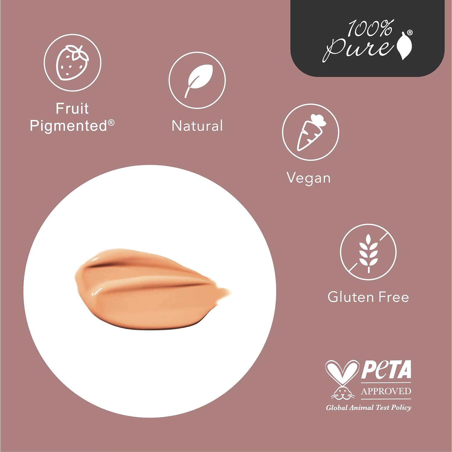 100% Pure Healthy Foundation Full Face Coverage Makeup, Liquid Matte Finish With Anti-Aging Benefits - Vegan Gorgeous Fruit Pigmented White Peach Color (Light With Warm Undertone) - 1 Fl Oz
