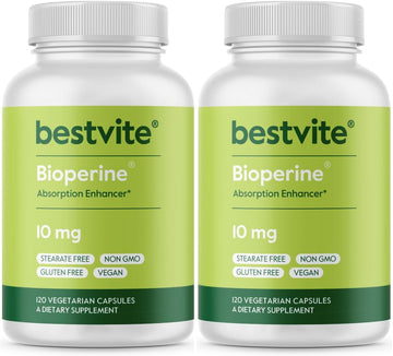Bestvite Bioperine 10Mg (240 Vegetarian Capsules) (120 X 2) - No Stearates - Vegan - Non Gmo - Gluten Free - Absorption Enhancer
