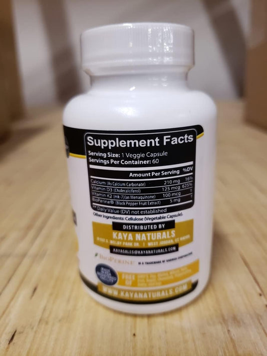 Kaya Naturals Vitamins K2 With D3 5000Iu Supplement - Bone And Heart Health Supplement - Easy To Swallow Supplement - Bioperine Capsules - 60 Veggie Count