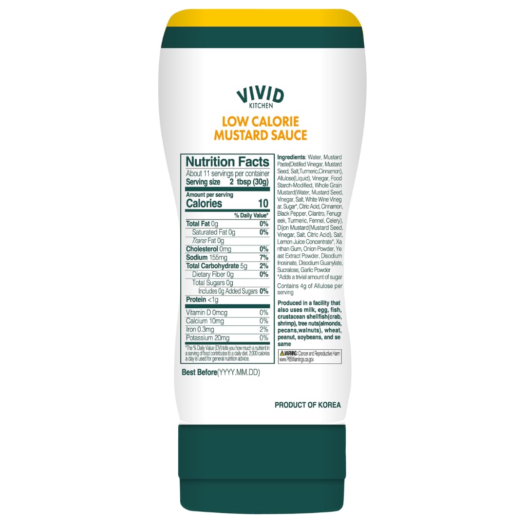 Vivid Kitchen Low-Calorie Mustard Sauce - 2 Pack - Low Sugar, 10 Cal/Serving - Allulose Sweetened, No Preservatives Or Msg - Easy Squeeze Bottle - Healthy, Flavorful Mustard For Sandwiches, Dressings, Marinades & More