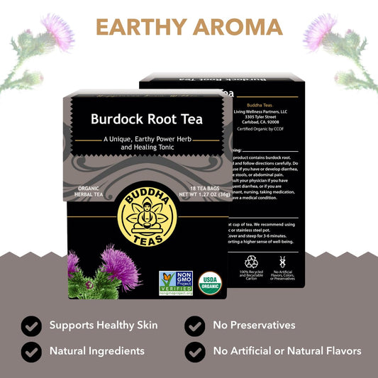 Buddha Teas - Burdock Root - Organic Herbal Tea - For Health & Wellbeing - With Antioxidants, Minerals & Vitamin C - Caffeine Free - Ou Kosher & Non-Gmo - 18 Tea Bags (Pack Of 1)