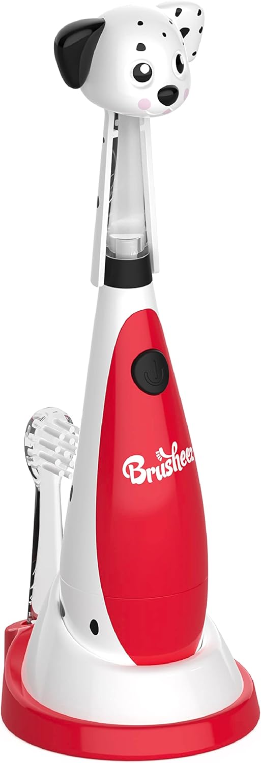 Brusheez Little Toddlers Sonic Toothbrush - Safe & Gentle Toothbrush for Ages 1-3 with Built-in, Light-Up 2-Minute Timer, Extra Brush Head, & Storage Base for First-Time Brushers (Spotty The Puppy)