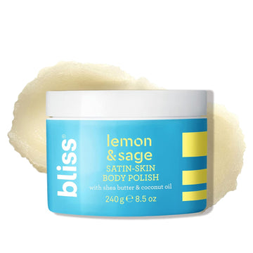 Bliss Satin-Skin Body Polish - Lemon And Sage - Body Scrub With Shea Butter And Coconut Oil - 8.5 Oz - Smoothing And Balancing Skincare - All Skin Types - Vegan & Cruelty-Free