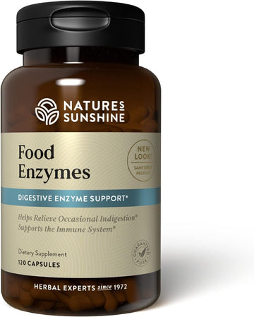 Nature'S Sunshine Food Enzymes - Powerful Proprietary Blend For Digestive Health To Break Down Fats, Carbs, Protein - 60 Servings (120 Capsules) Made In The Usa