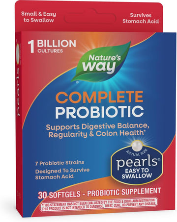 Nature'S Way Complete Probiotic Pearls, Supports Digestive Balance*, 1 Billion Live Culture, Supplement For Men And Women, No Refrigeration Required, 30 Softgels (Packaging May Vary)