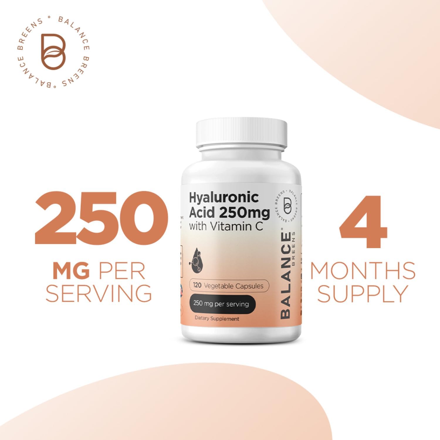 Pure Hyaluronic Acid Supplement 250Mg With Vitamin C 50Mg, 120 Vegan Capsules - Skin Hydration For Natural Glow, Hair, Nails, Bone & Joint Health Formula : Health & Household