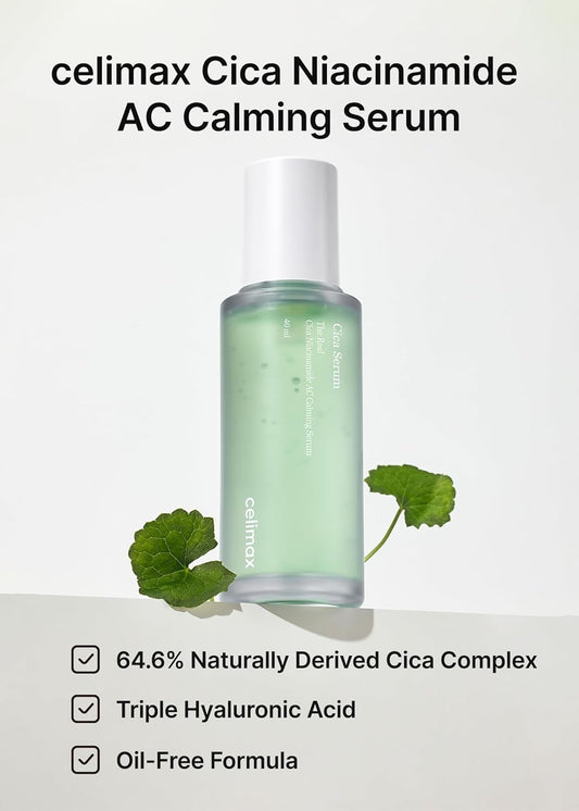 Celimax The Real Cica Niacinamide Ac Calming Serum | With Hyaluronic Acid, Redness Relief, Moisturizing, Soothing & Restoring Serum, Mild Formula For Sensitive, 40Ml