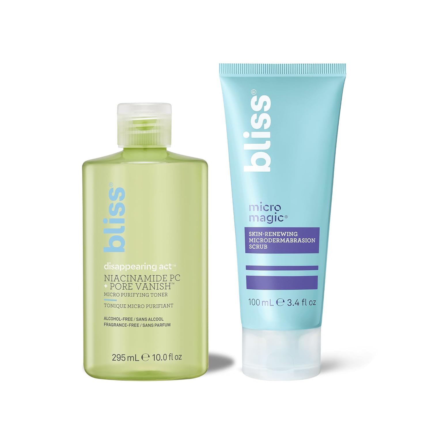 Bliss Disappearing Act Niacinamide Toner +Micro Magic | Skin-Renewing Microdermabrasion Scrub