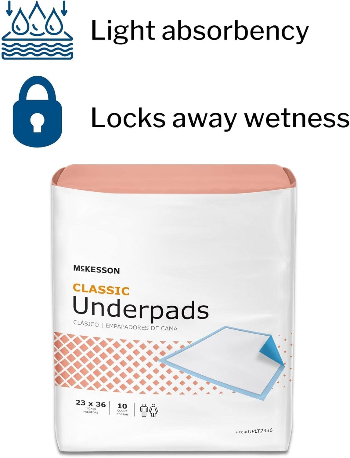 McKesson Classic Underpads, Incontinence Bed Pads, Light Absorbency, 23 in x 36 in, 150 Count : Health & Household