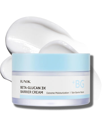 Iunik Beta-Glucan Non-Sticky Deep Moisture Hydration 3X Barrier Cream Day&Night Moisturizer Quick Absorption Barrier Strengthening For Sensitive Dry Skin With Shea Butter Panthenol Korean Skincare