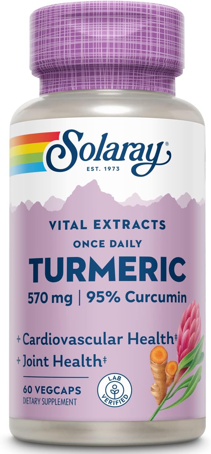 Solaray Turmeric Root Extract 600Mg | One Daily | Healthy Joints, Cardiovascular System Support | Guaranteed Potency | 60 Vegcaps