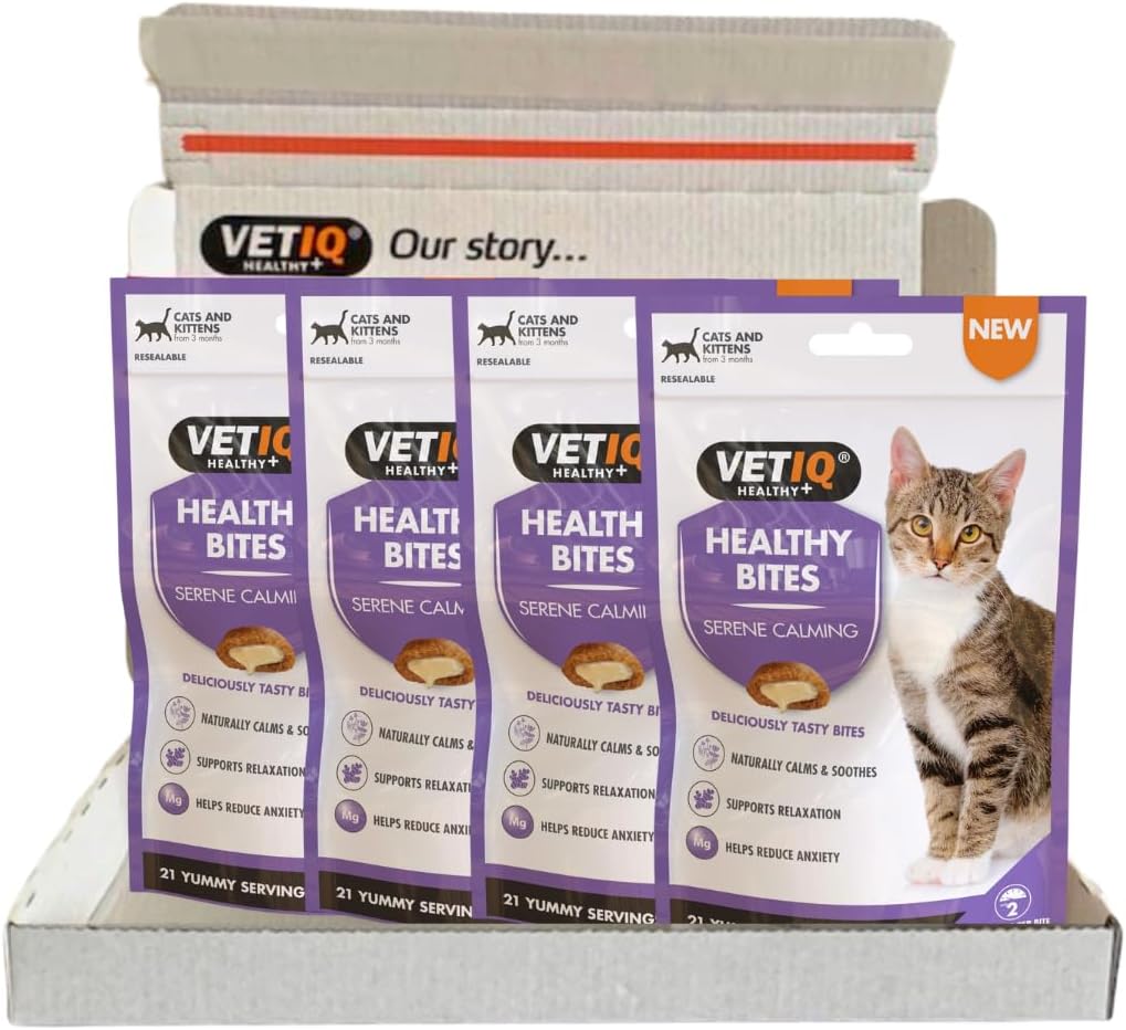 VETIQ Healthy Bites Serene Calming Treats For Cats & Kittens, Naturally Calms & Soothes, Supports Relaxation & Helps Reduce Anxiety, 65 g (Pack of 4)?EC6632