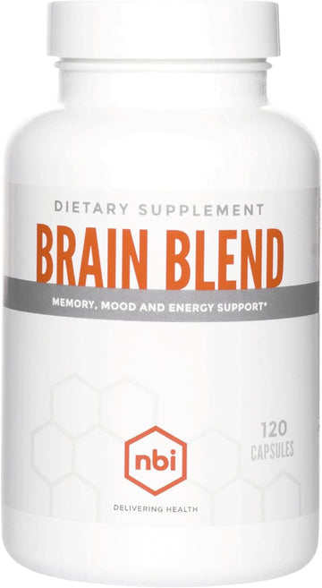 Nbi Brain Blend For Memory, Focus, Concentration, Cognitive Function For Men & Women | Caffeine-Free With Alcar, Alpha Lipoic Acid, Huperzine A, Turmeric | Nootropic | 120Ct Capsules