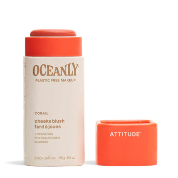 ATTITUDE Oceanly Lightweight Blush Stick, Titanium Dioxide-Free, EWG Verified, Plastic-Free, Vegan & Cruelty-free Makeup, Corail, 0.3 Ounces