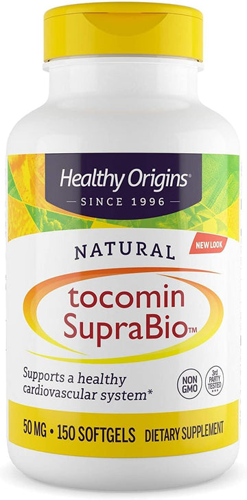 Healthy Origins Tocomin SupraBio (Tocotrienols), 50 mg - Supports Heart Health & Cardiovascular System - Tocotrienol & Vitamin E Supplement - Gluten-Free Skin Support - 150 Softgels