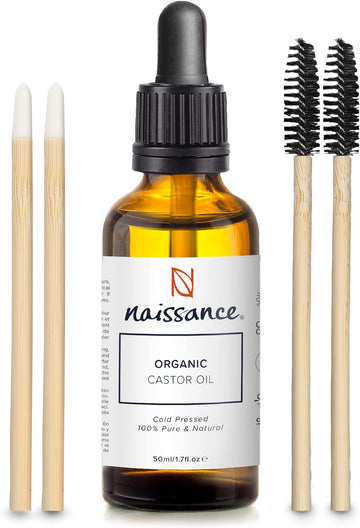 Naissance Organic Castor Oil with Wands (No. 217) - 50 ml - for Eyelashes, Eyebrows, Healthy Hair Growth