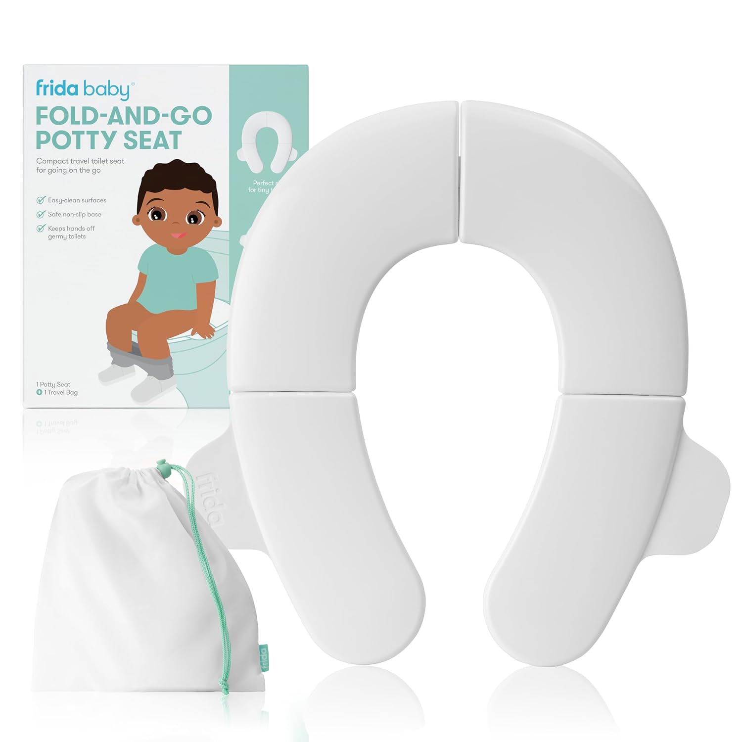 Frida Baby Fold-And-Go Potty Seat For Toilet | Foldable Travel Potty Seat For Toddler, Fits Round & Oval Toilets, Non-Slip Base, Handles, Includes Free Travel Bag