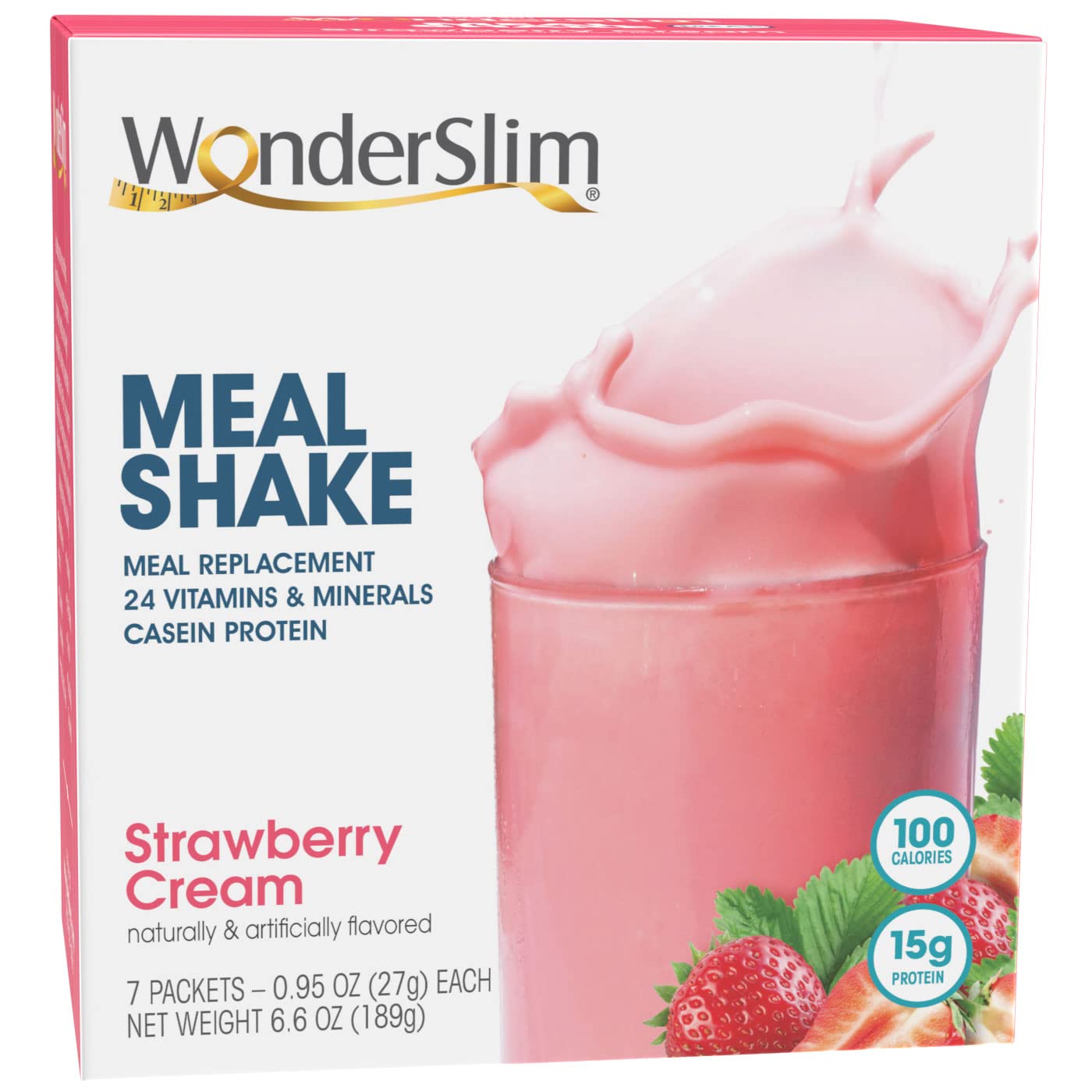 WonderSlim Meal Replacement Shake, Strawberry Cream, 15g Protein, 24 Vitamins & Minerals, Gluten Free (7ct)