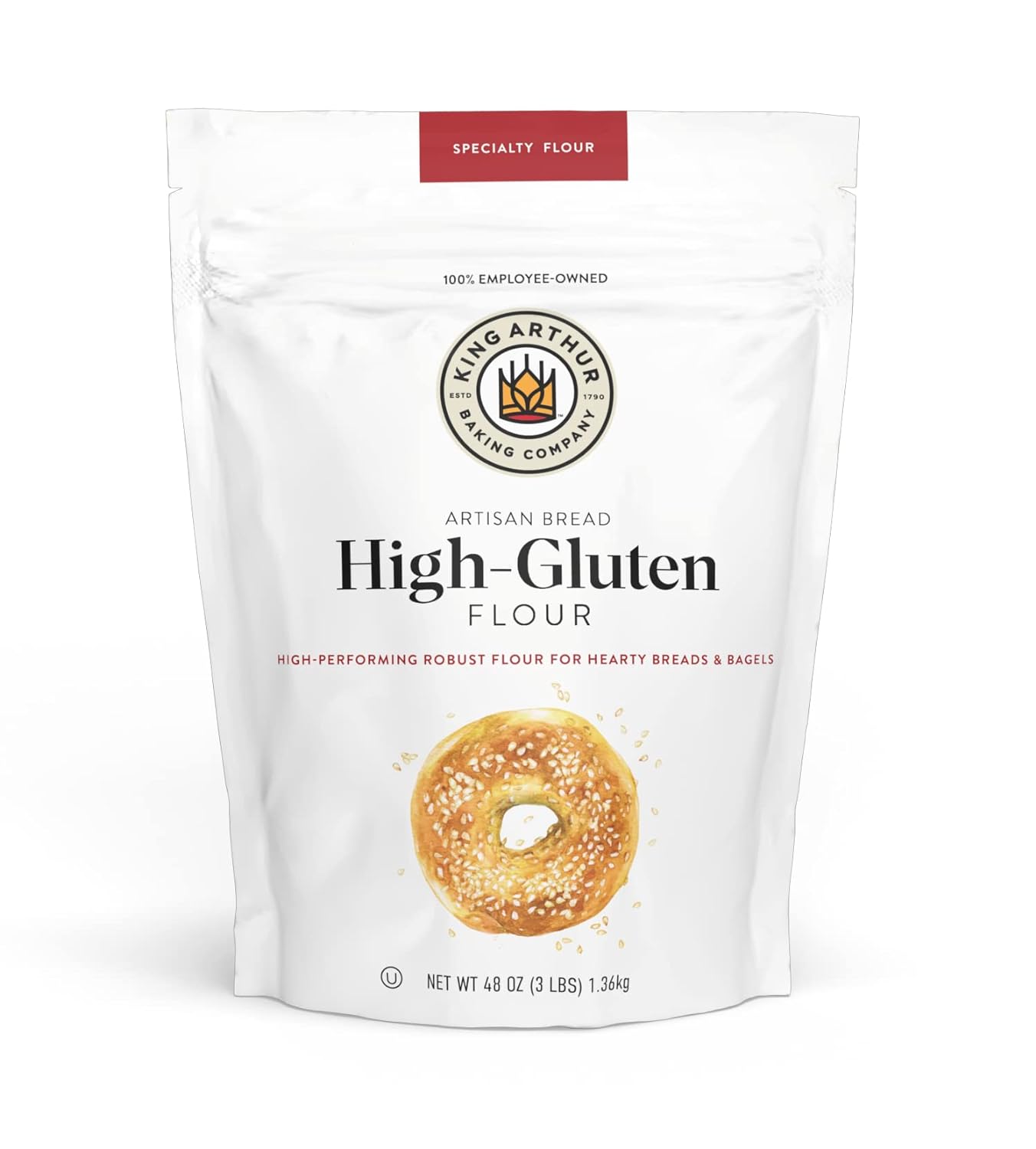 King Arthur High Gluten Flour, Contains Wheat Flour (Wheat Flour, Malted Barley Flour) High Protein, 3 Lb, White, 48 Ounces