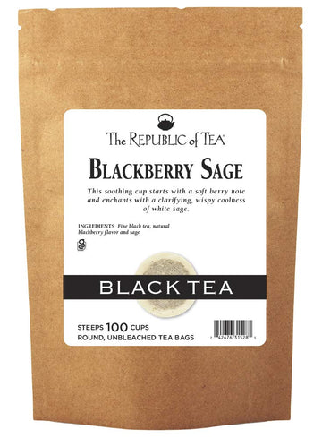 The Republic Of Tea Gourmet Blackberry Sage Black Tea, Refill Bag | 100 Tea Bags, Gourmet Black Tea