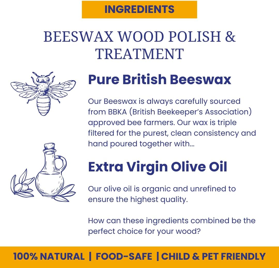 Beeswax Furniture Polish & Conditioner for Wood Enhances the Natural Beauty of Oak Pine Beech & More Seals & Protects for a Perfect Finish Bees Wax Polish (Natural, 3.4 Fl Oz) : Health & Household