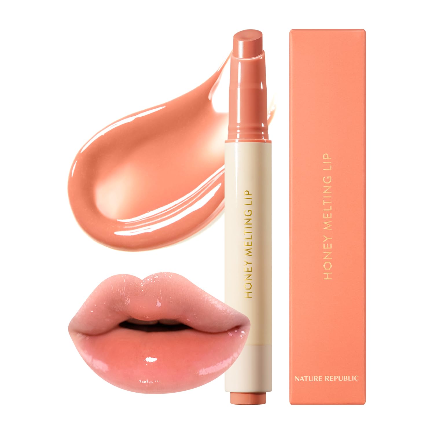 Nature Republic Honey Melting Lip (01 Apricot) Soft Lip Stick, Korean Lip, Lip Gloss, Glow Lip, Glossy, Lip Balm, Lip Crayon, Jelly Gloss, Lip Pen, Tint,Valentines Day Gifts, Korean Make Up