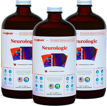 Liquidhealth 32 Oz Liquid Neurologic Focus Supplement, Nootropic For Cognitive Function, Brain Supplement For Memory & Focus, Brain Booster, Ginkgo Biloba, Choline, L-Theanine (3 Pack)